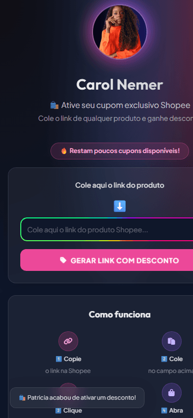 Versão mobile do projeto Cupom Shopee
