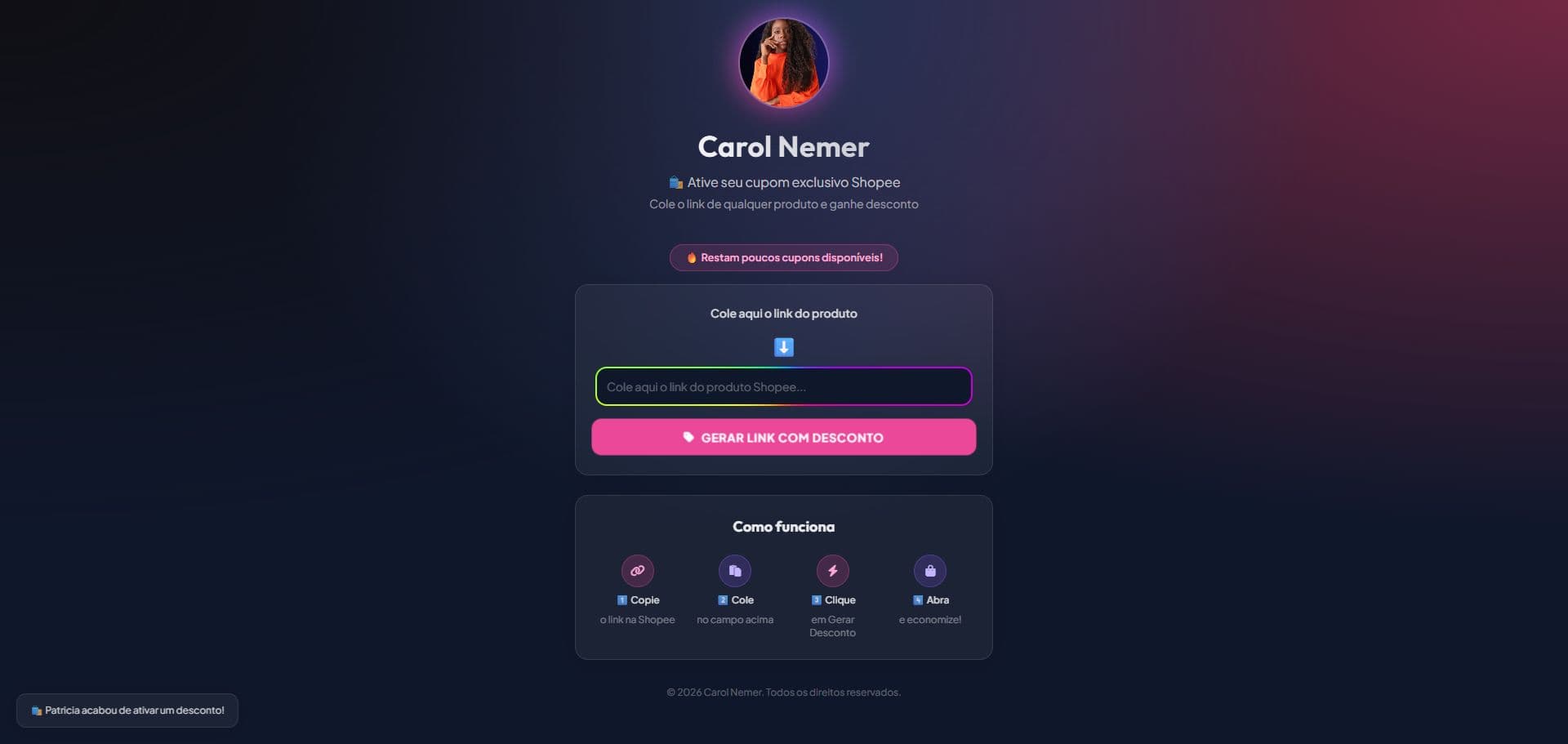 Versão desktop do projeto Cupom Shopee